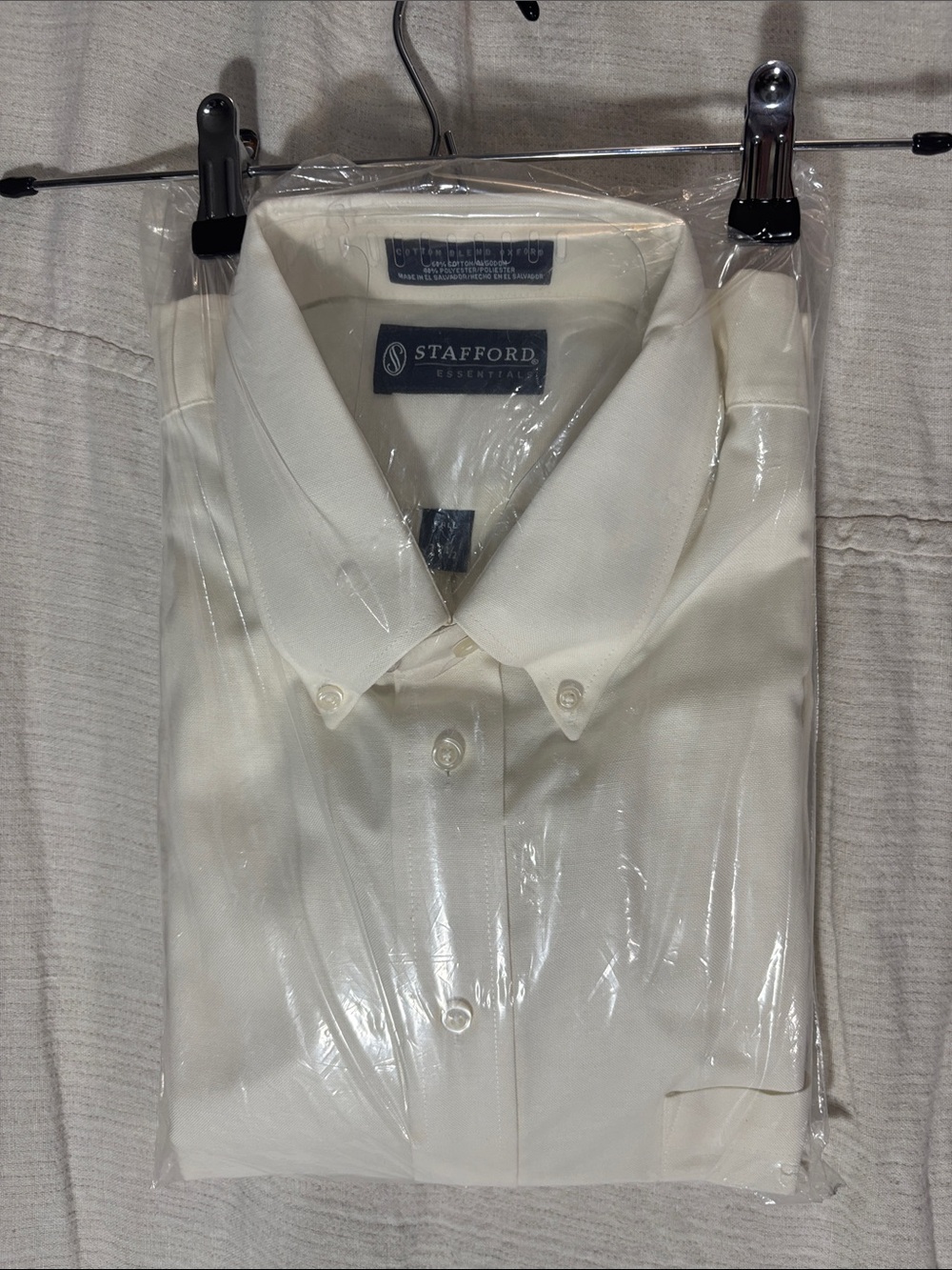Stafford Essentials Cream Button-Down Dress Shirt New 17.5 Tall Cotton Blend